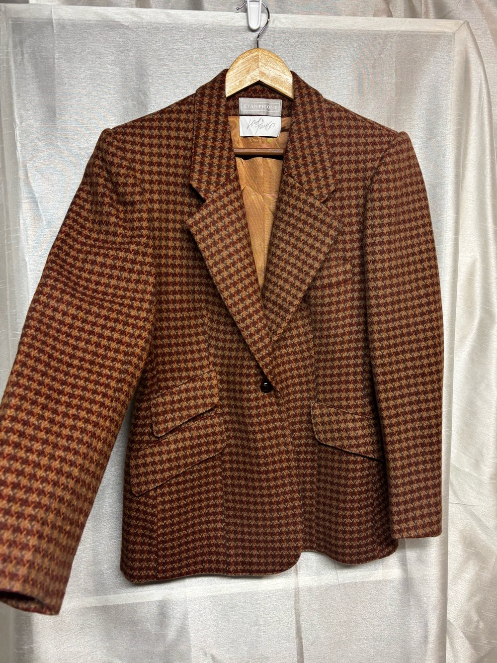 Evan Picone Wool Houndstooth Blazer Brown Burgundy Heritage Fall Equestrian